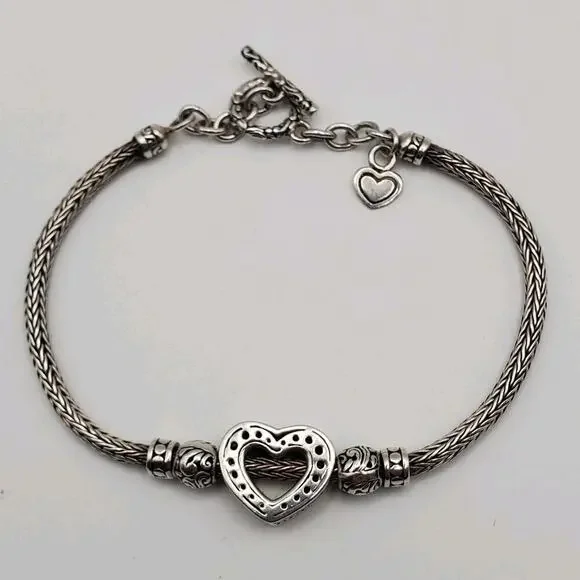 Sterling Silver 925 ATI Heart Toggle Clasp Reversible Bracelet 6 3/4" - Picture 3 of 7